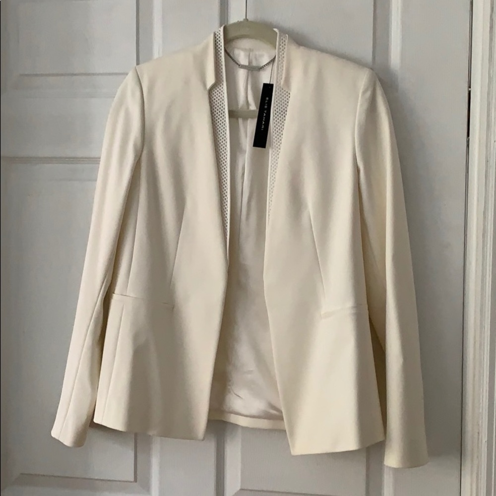 Elie Tahari NWT White Cream Blazer w Mesh Detail